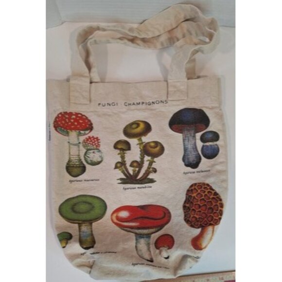 Cavallini & Co Mushrooms Tote Farmers Market Bag Inside Pocket - Picture 2 of 12